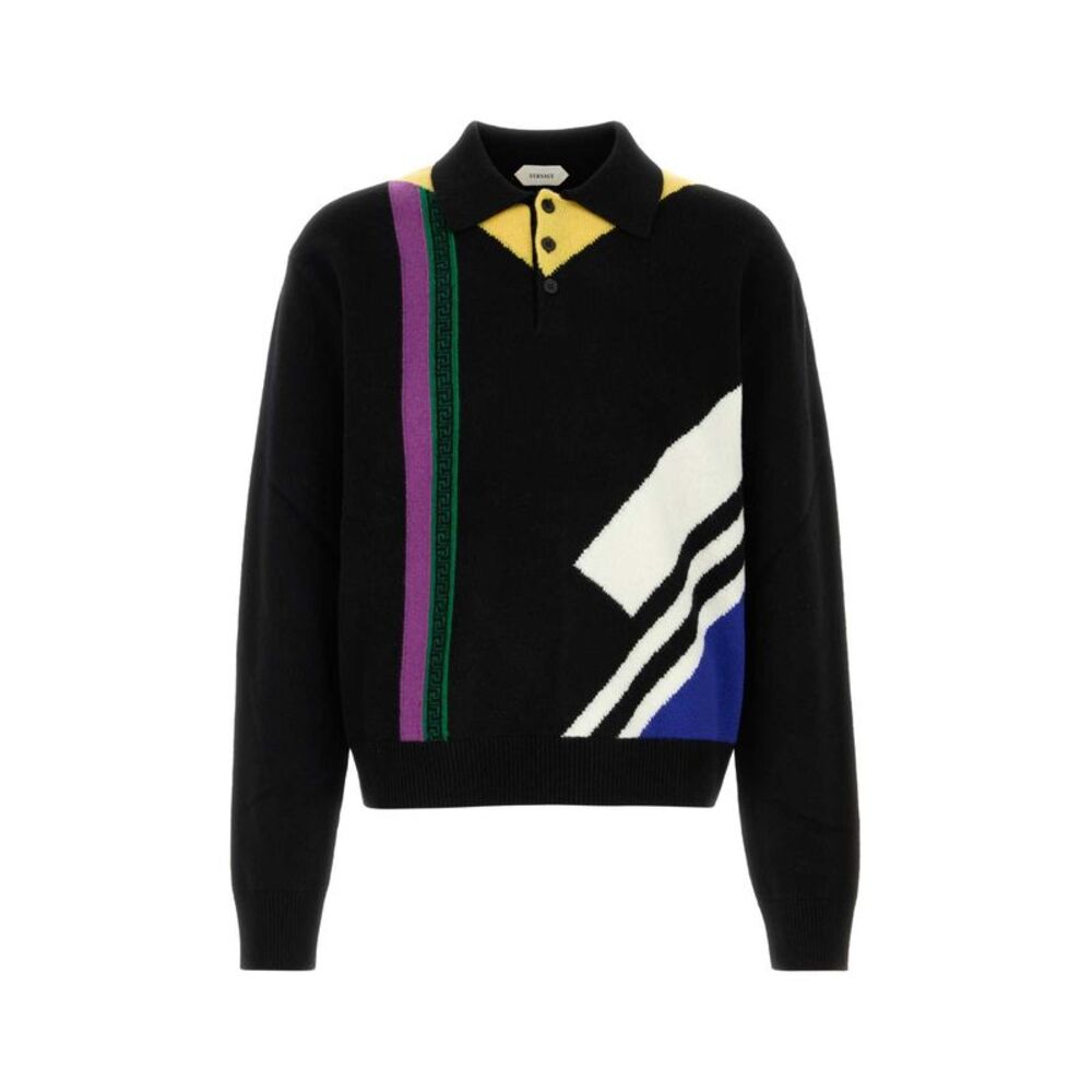 Versace Men Black Wool Polo Shirt